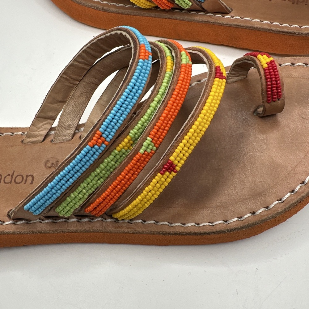 Laidback London Kamba Sandals Leather Handmade Beaded Toe Loop Size Sz‎ 39/ US 8 - Picture 4 of 6
